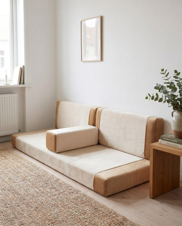 Custom Velvet Floor Sofa, Made-to-Measure Modular Floor Cushion Set, Color-Block Floor Seating Couch, Reading Nook Loung