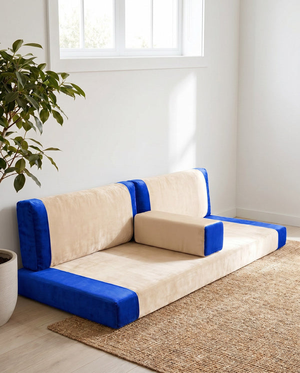 Custom Velvet Floor Sofa, Made-to-Measure Modular Floor Cushion Set, Color-Block Floor Seating Couch, Reading Nook Loung