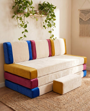 Custom Velvet Floor Sofa, Made-to-Measure Modular Floor Cushion Set, Color-Block Floor Seating Couch, Reading Nook Loung