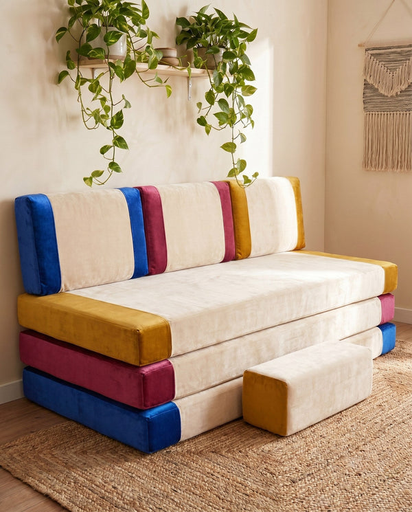 Custom Velvet Floor Sofa, Made-to-Measure Modular Floor Cushion Set, Color-Block Floor Seating Couch, Reading Nook Loung