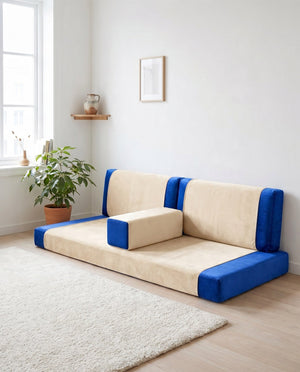 Custom Velvet Floor Sofa, Made-to-Measure Modular Floor Cushion Set, Color-Block Floor Seating Couch, Reading Nook Loung