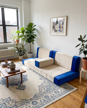 Custom Velvet Floor Sofa, Made-to-Measure Modular Floor Cushion Set, Color-Block Floor Seating Couch, Reading Nook Loung