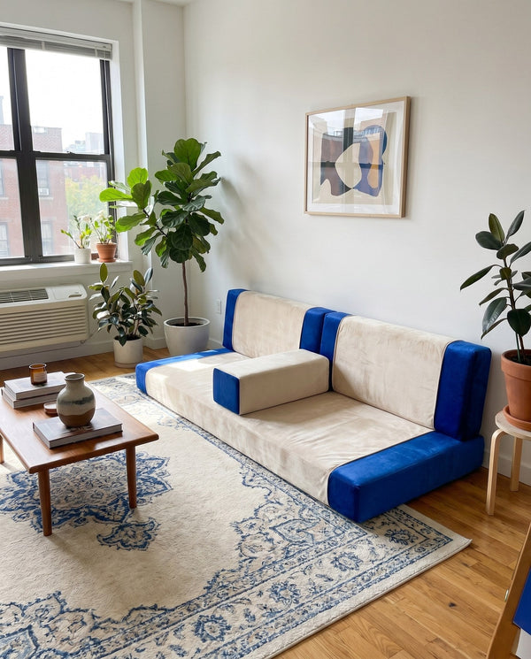 Custom Velvet Floor Sofa, Made-to-Measure Modular Floor Cushion Set, Color-Block Floor Seating Couch, Reading Nook Loung