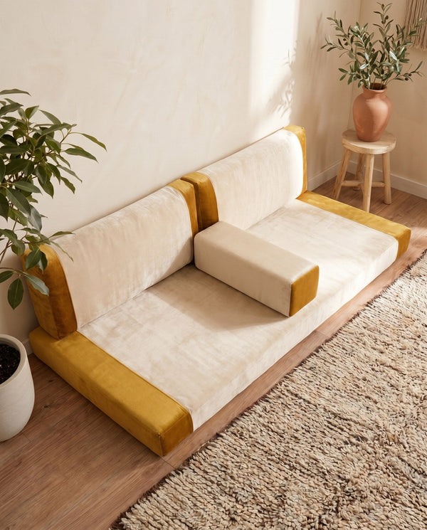 Custom Velvet Floor Sofa, Made-to-Measure Modular Floor Cushion Set, Color-Block Floor Seating Couch, Reading Nook Loung