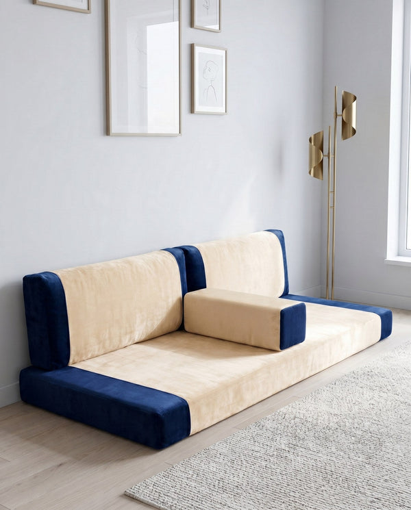 Custom Velvet Floor Sofa, Made-to-Measure Modular Floor Cushion Set, Color-Block Floor Seating Couch, Reading Nook Loung