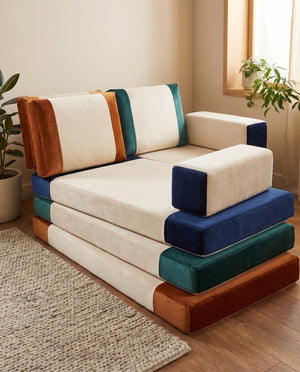 Custom Velvet Floor Sofa, Made-to-Measure Modular Floor Cushion Set, Color-Block Floor Seating Couch, Reading Nook Loung