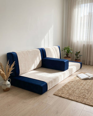 Custom Velvet Floor Sofa, Made-to-Measure Modular Floor Cushion Set, Color-Block Floor Seating Couch, Reading Nook Loung