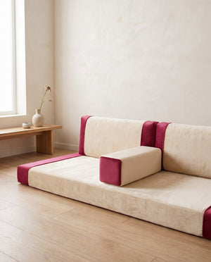 Custom Velvet Floor Sofa, Made-to-Measure Modular Floor Cushion Set, Color-Block Floor Seating Couch, Reading Nook Loung