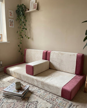 Custom Velvet Floor Sofa, Made-to-Measure Modular Floor Cushion Set, Color-Block Floor Seating Couch, Reading Nook Loung