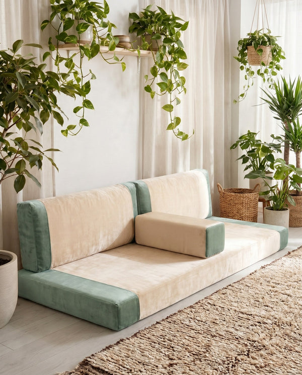 Custom Velvet Floor Sofa, Made-to-Measure Modular Floor Cushion Set, Color-Block Floor Seating Couch, Reading Nook Loung