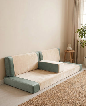 Custom Velvet Floor Sofa, Made-to-Measure Modular Floor Cushion Set, Color-Block Floor Seating Couch, Reading Nook Loung