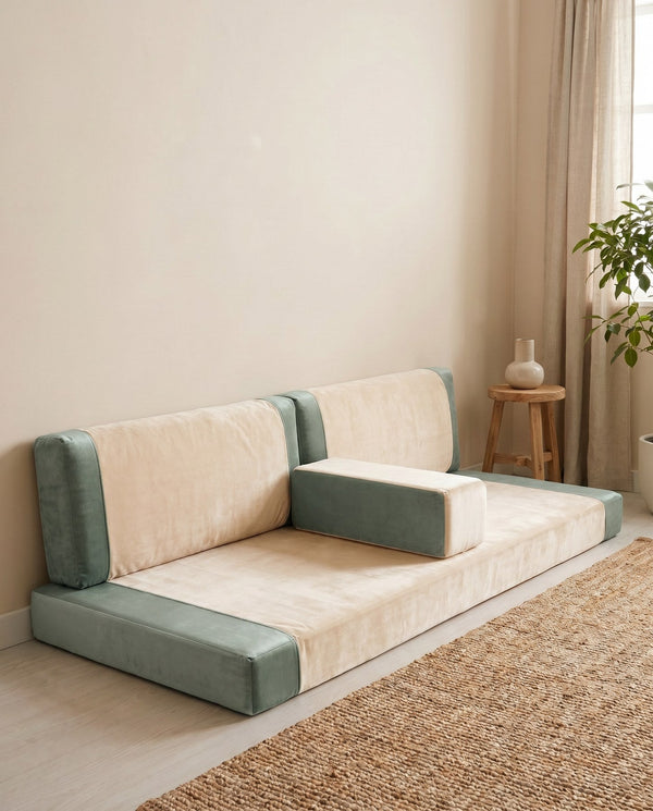 Custom Velvet Floor Sofa, Made-to-Measure Modular Floor Cushion Set, Color-Block Floor Seating Couch, Reading Nook Loung