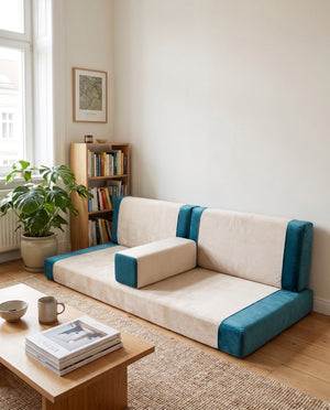 Custom Velvet Floor Sofa, Made-to-Measure Modular Floor Cushion Set, Color-Block Floor Seating Couch, Reading Nook Loung